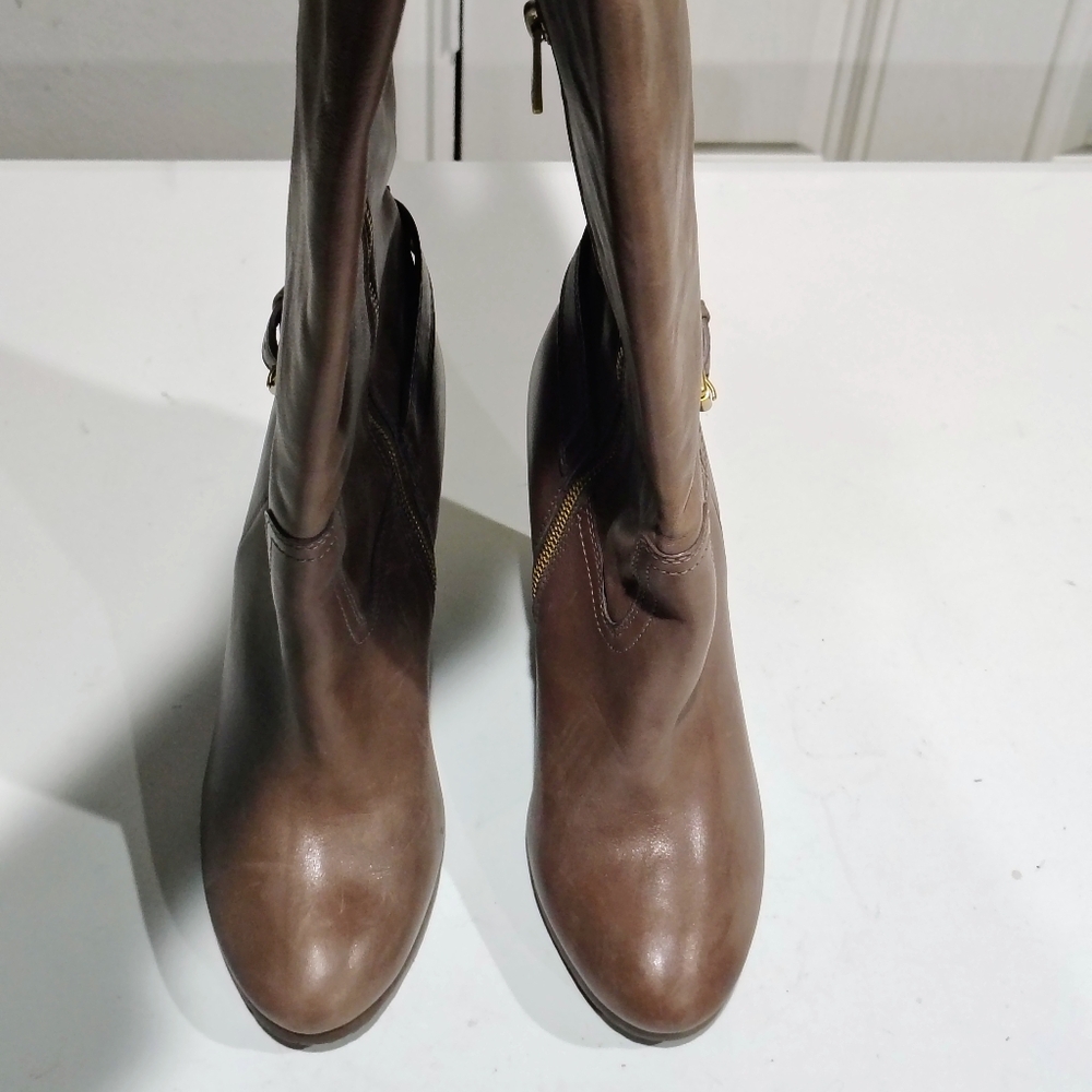 Coach "Dorthy" Tan Leather Wedge Boots Size 10B - Picture 2 of 16